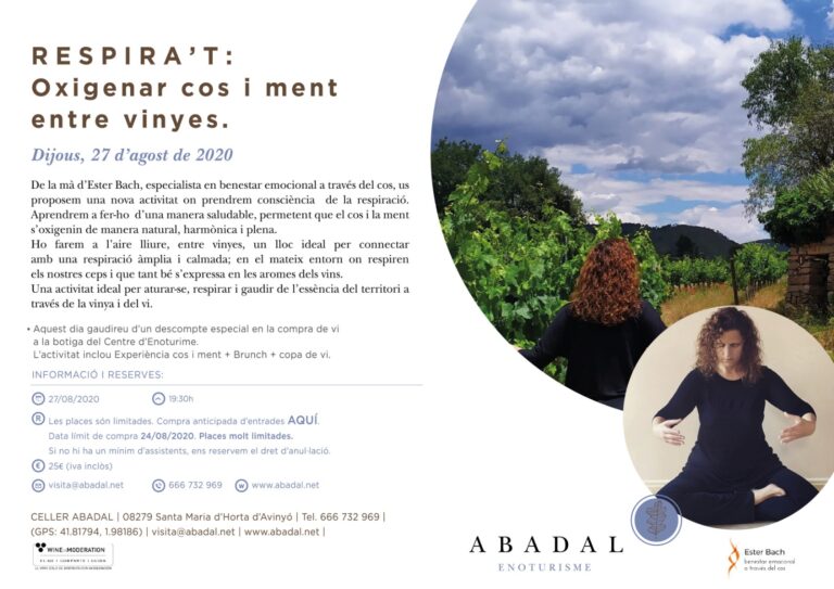Activitat: Respira’t! Oxigenar cos i ment entre vinyes al Celler Abadal | Actividad: ¡Respírate! Oxigenar cuerpo y mente entre viñedos en la Bodega Abadal